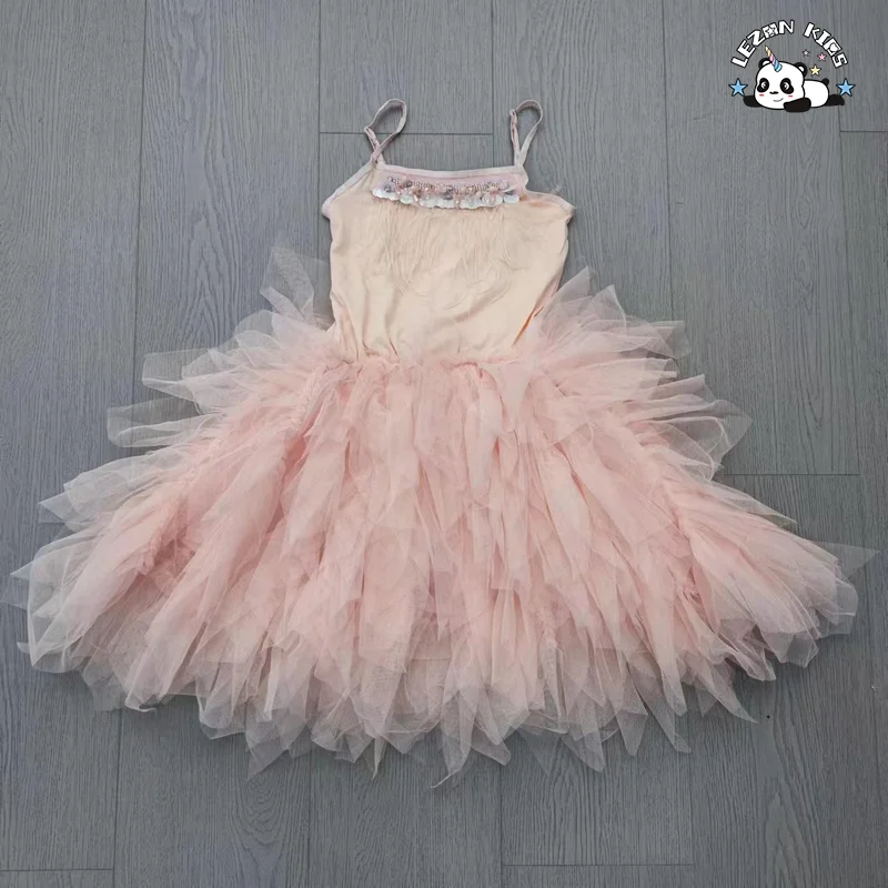 LEZONKIDS - Fashionable girls children feathers dress princess dress for birthday party